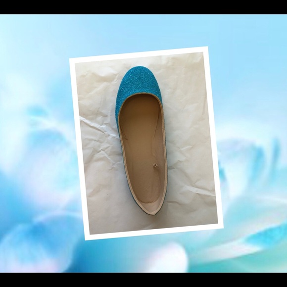 Women’s Electric Light Blue Glitter Custom Flats - Picture 4 of 7